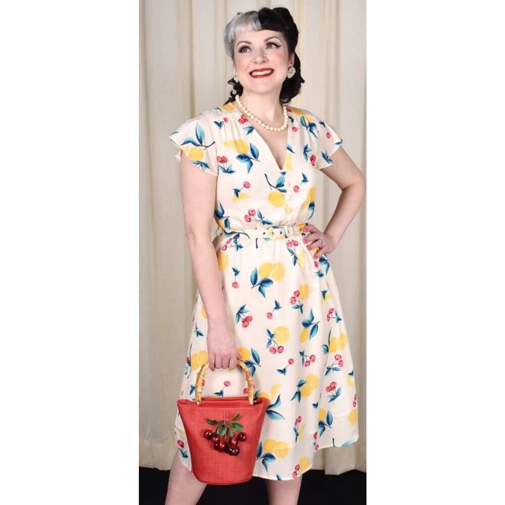 Voodoo Vixen Cherry Lemonade Swing Dress XXL Pinup Spring Summer 1950’s Pockets - Picture 4 of 16